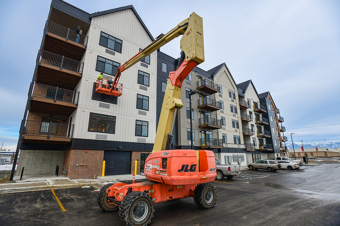 The Silos apartment complex under construction in Kalispell on Tuesday, Jan. 30. (Casey Kreider/Daily Inter Lake)