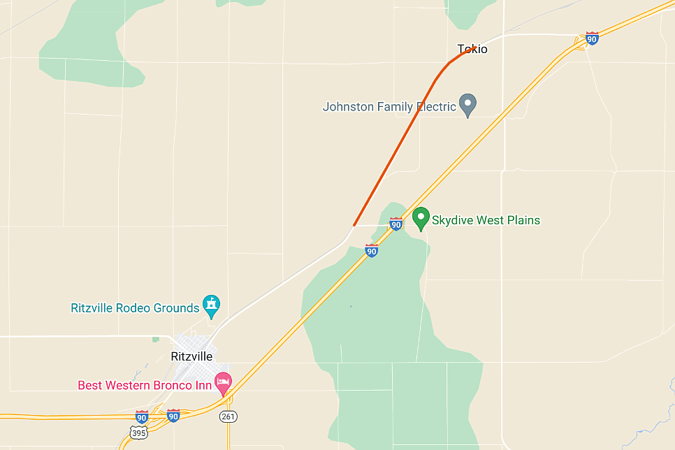 A portion of Danekas Road, highlighted in red, northeast of Ritzville, is the subject of 2024’s first Adams County Public Works road construction project. The 4-mile stretch is scheduled for a $1.4 million pavement repair and overlay.