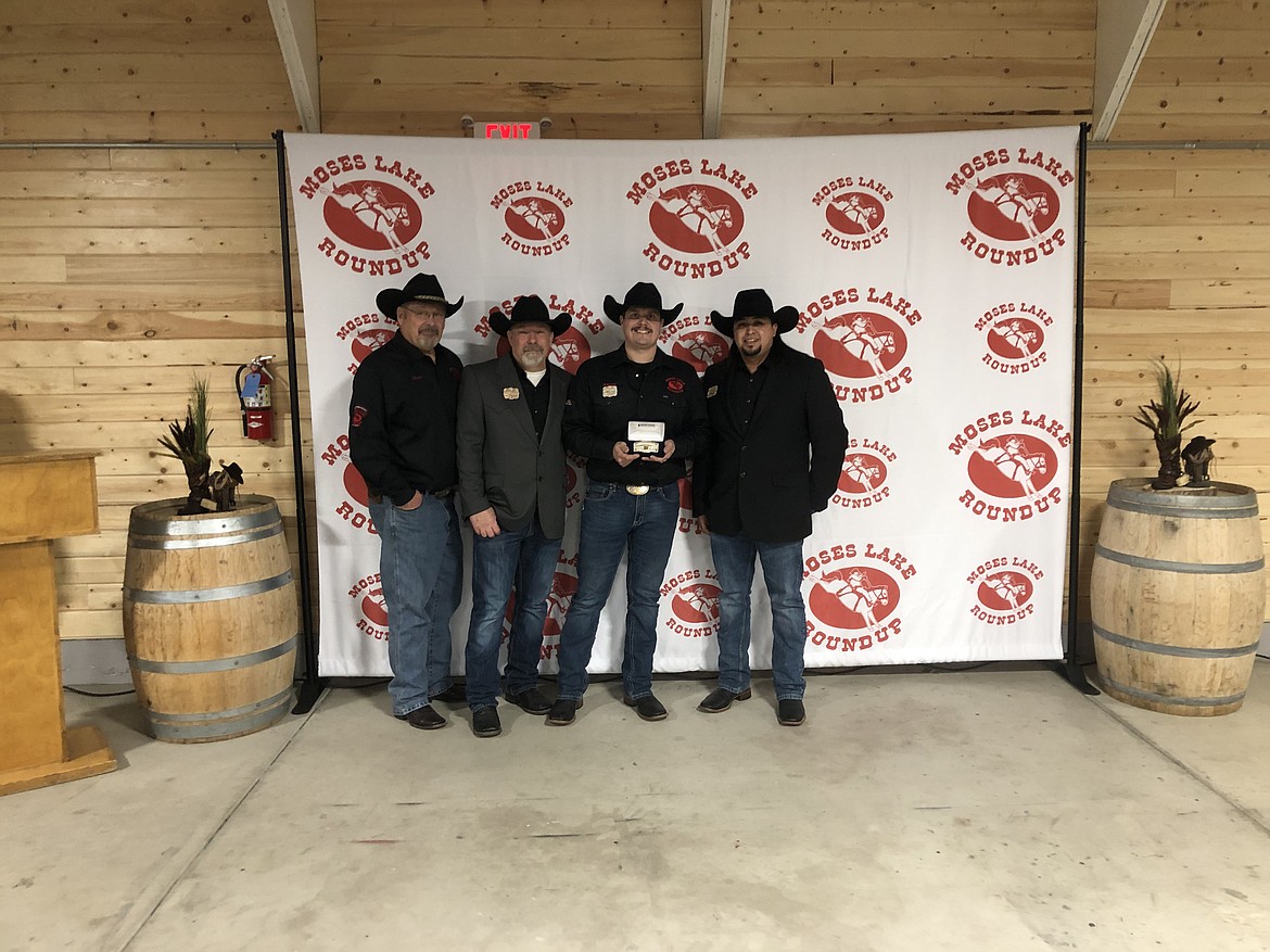 Aaron Schrodt receives recognition as Demo Derby Man of the Year from Outgoing President Stuart Platt, outgoing Vice President Stan Cafferty and incoming Vice President Alex Alvarado.