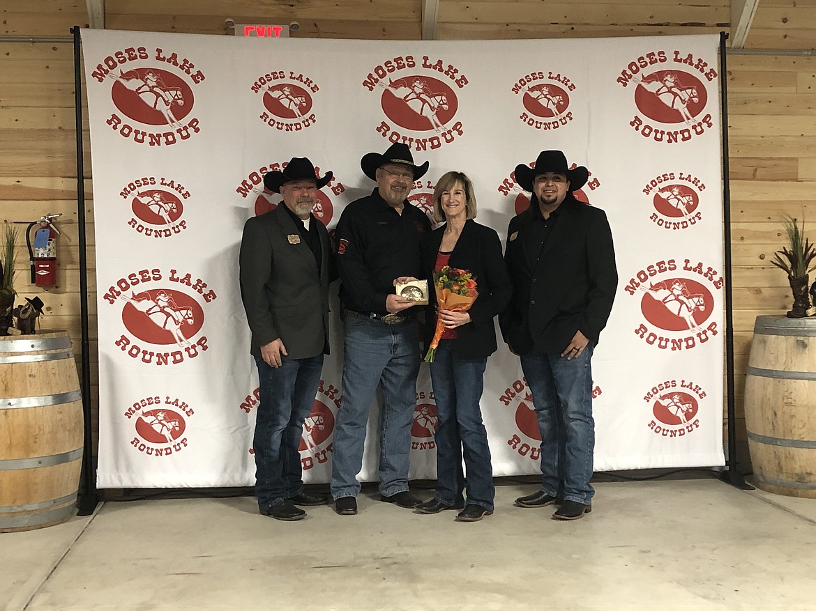 Trishanne Beckner receives recognition from Outgoing VP Stan Cafferty, outgoing President Stuart Platt and incoming VP Alex Alvarado.