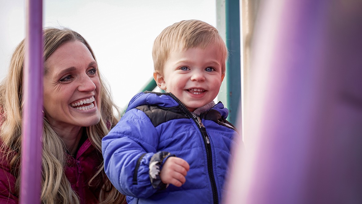 Logan Health Nurse Sarah Rolfing plays with her son, 2-year-old Liam. She said she recommends Montana Pediatrics to everyone after her experiences reaching out to them when Liam was sick. (photo provided)