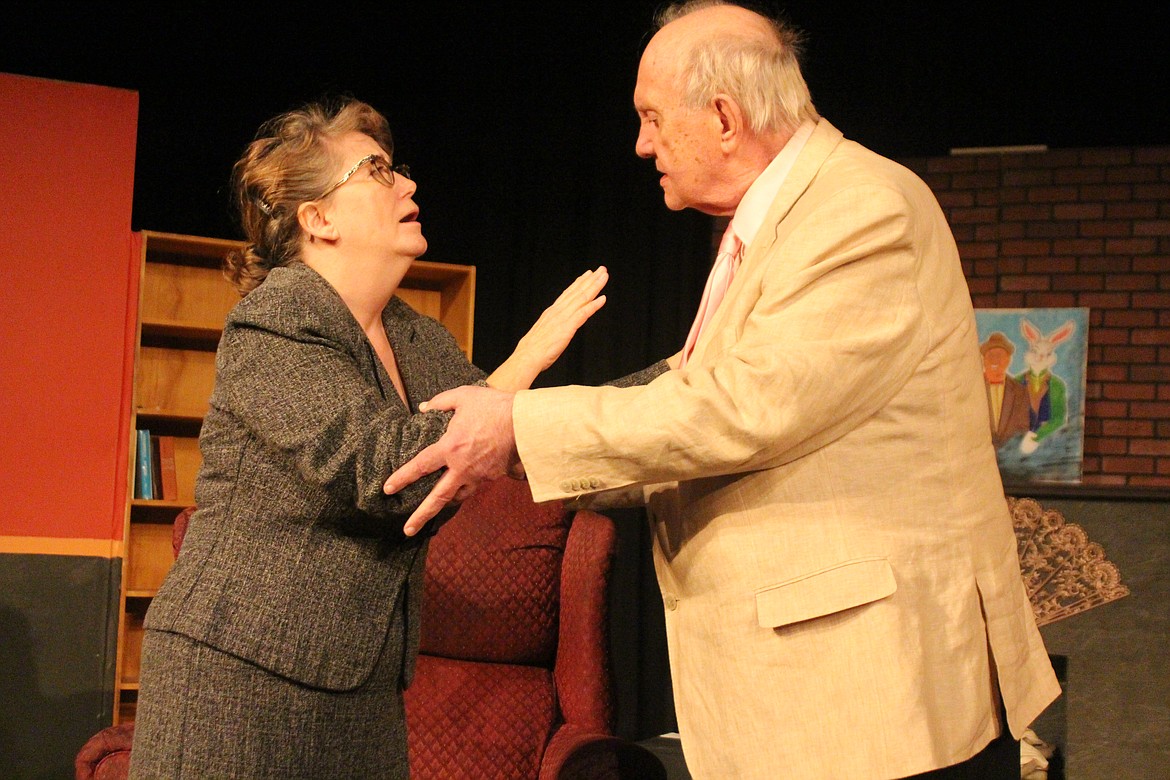 Veta (Rosalee Chamberlain), left, seeks advice from Dr. Chumley (Bevan Olstad), right, in the Masquers production of “Harvey.”