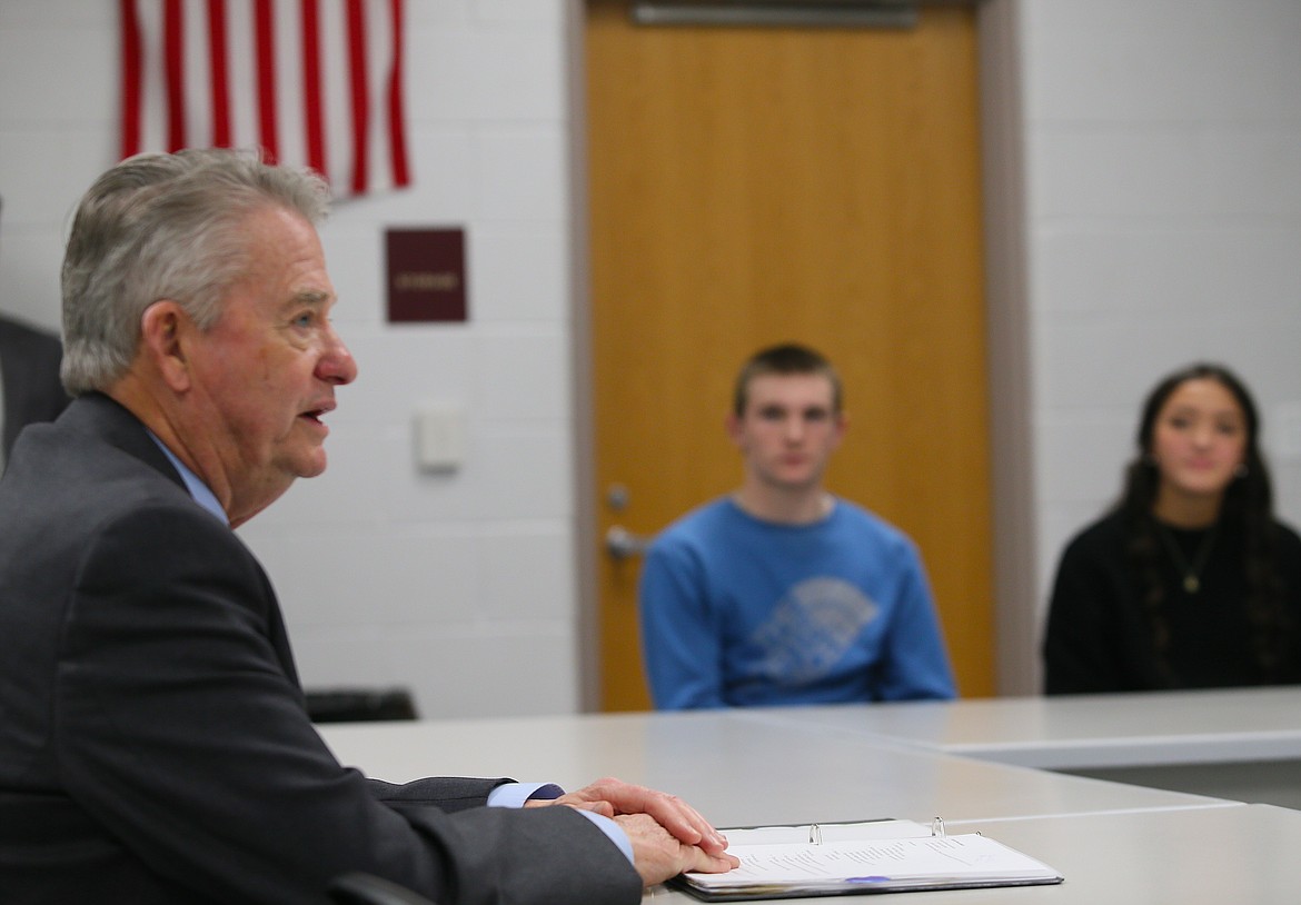 Gov. Brad Little discusses school safety, mental health, funding and improvements to school buildings with Timberlake, Post Falls and Lakeland high school students Thursday at Post Falls High School.