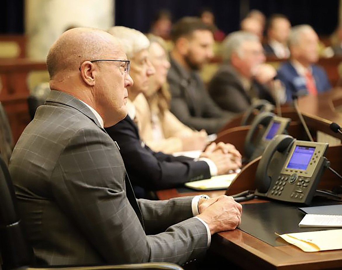 Rep. Ted Hill, R-Eagle, listens to Gov. Brad Little deliver his State of the State address at the Capitol on Jan. 8, 2024.