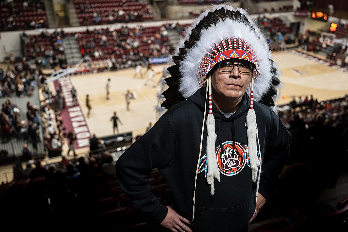 Blackfeet artist Lyle Omeasoo was selected as the Native artist for the University of Montana’s annual N7 basketball games. (UM photo by Tommy Martino)