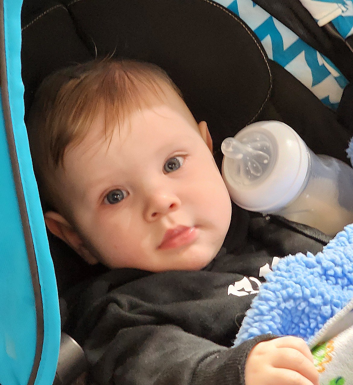 This young man was wide awake and enjoying the Baby Fair while his twin sister napped. (Berl Tiskus/Leader)