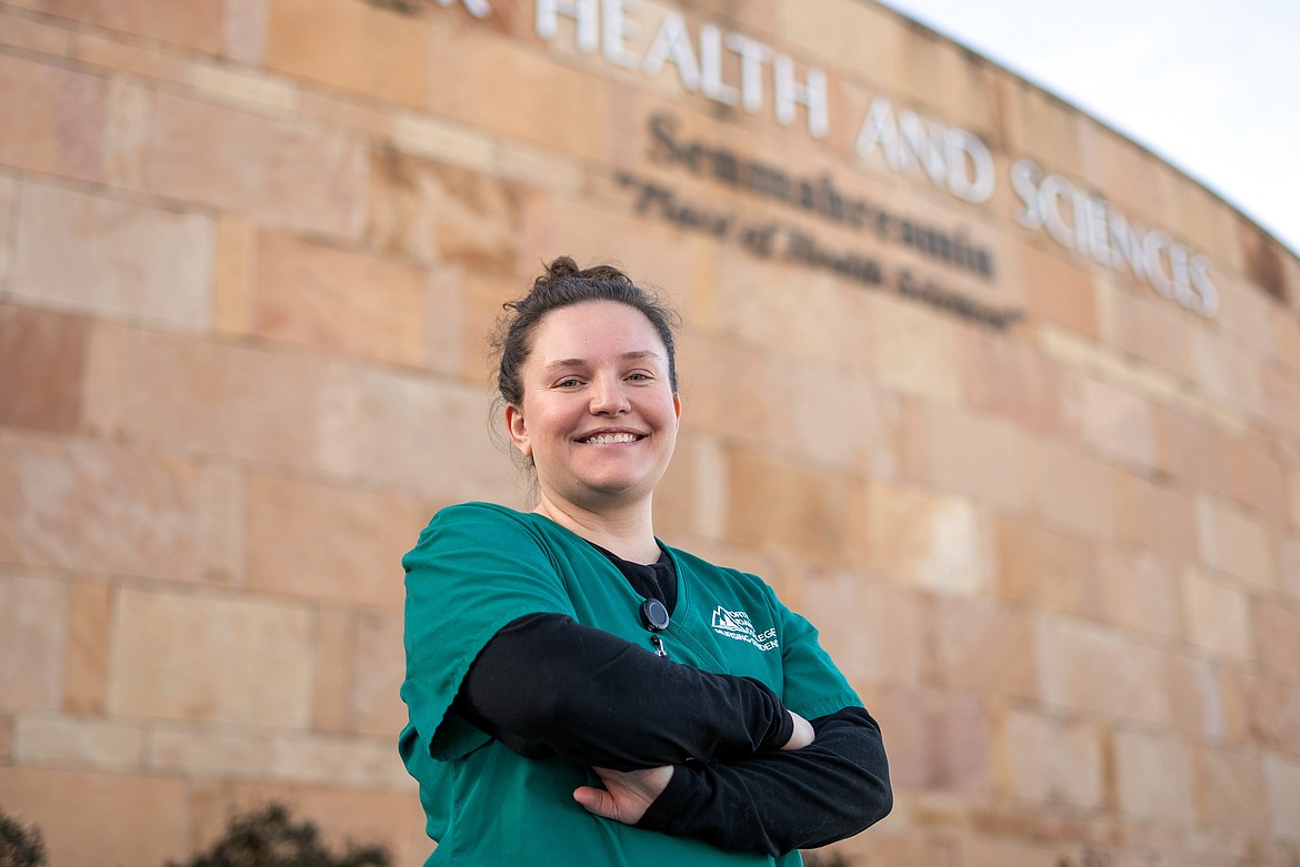 NIC student Samantha Little poses for a photo on Jan. 26 in front of the Meyer Health and Sciences Building at NIC’s Coeur d’Alene campus.