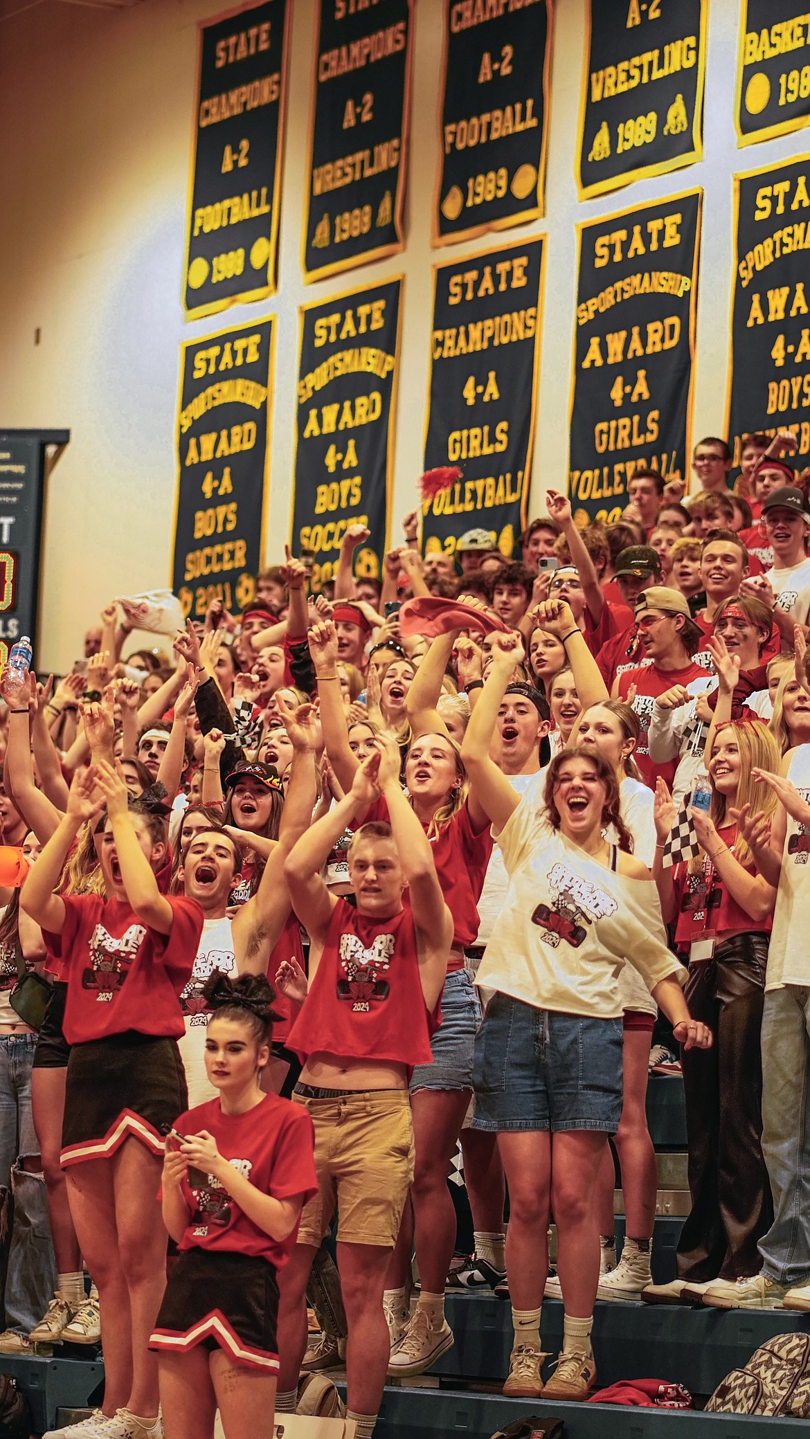 Sandpoint High School students cheer on the Bulldogs at the recent Battle for the Paddle against Lakeland.