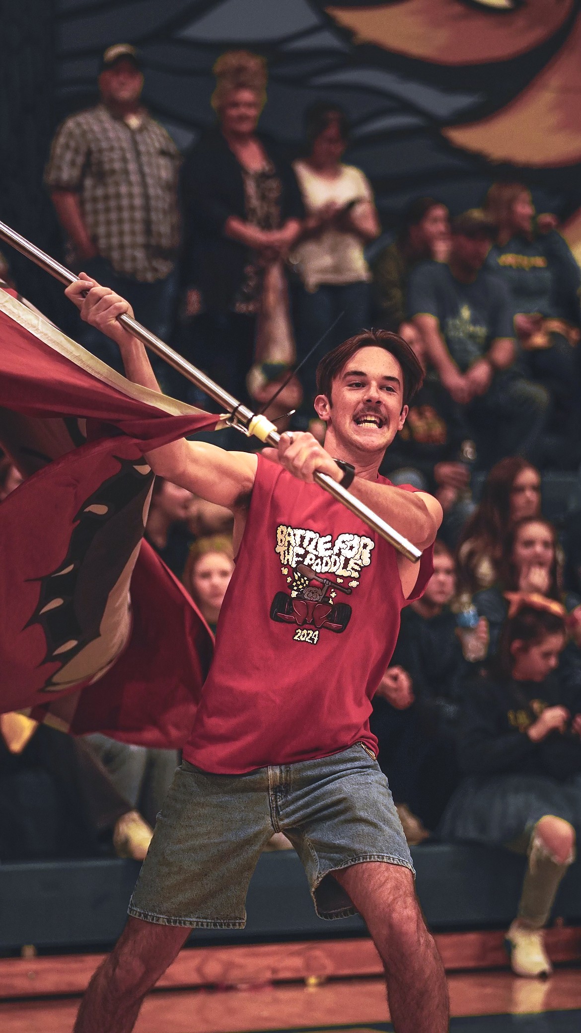 Sandpoint High School senior Gavin Nicholson rallies the Bulldogs at the recent Battle for the Paddle against Lakeland.