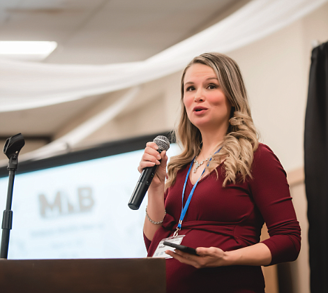 Founder and owner of Mamas in Business Nici Craft, a resident of Hayden, addresses the audience during the 2023 Mamas in Business Annual Conference at the Best Western Plus Coeur d'Alene Inn in Coeur d'Alene.