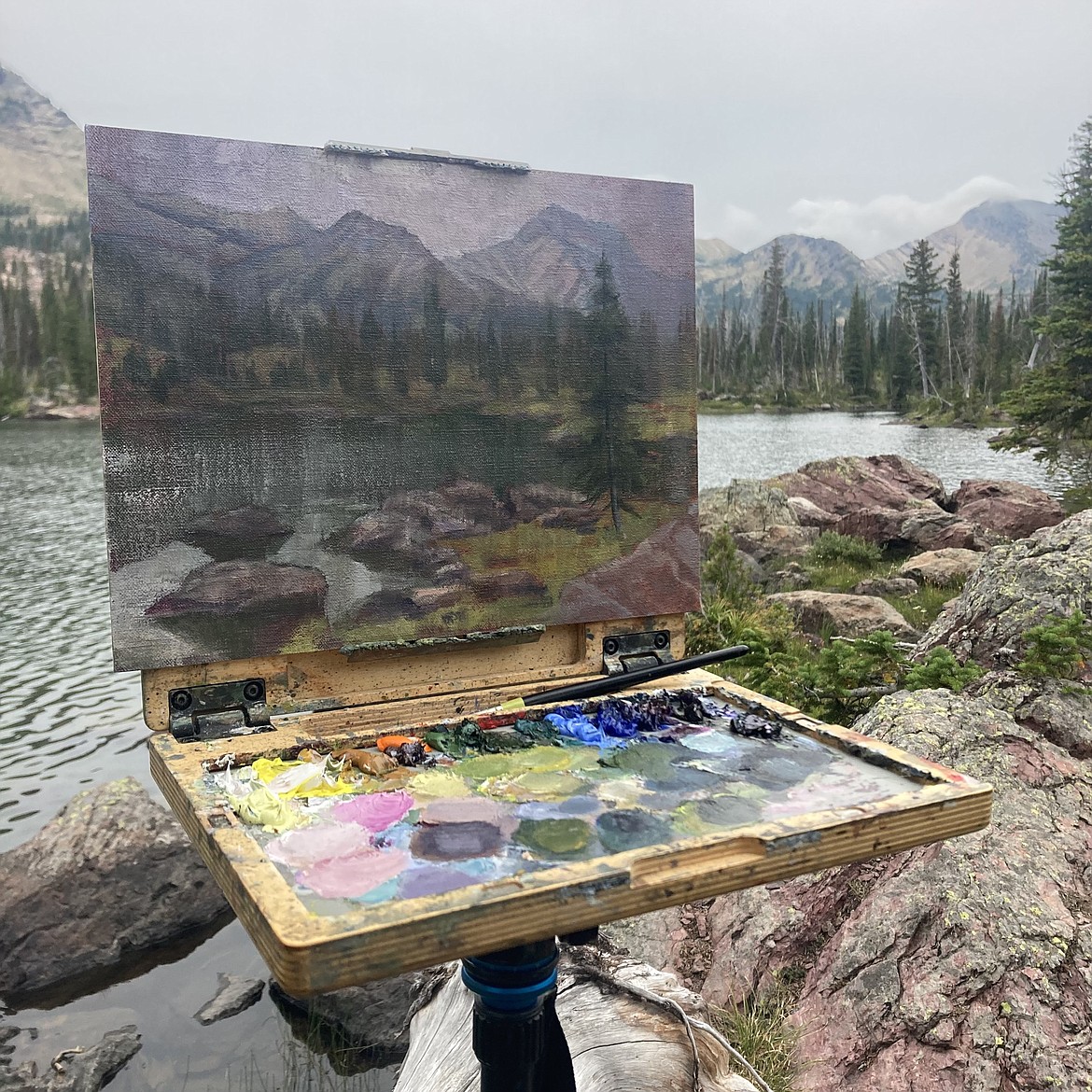 A painting of Necklace Lakes Basin by 2023 Artist Wilderness Connection artist-in-residence Griffin Foster. A panel of artists from past Artist Wilderness Connection residencies are set to speak April 17 at Flathead Valley Community College. (Photo by Griffin Foster)