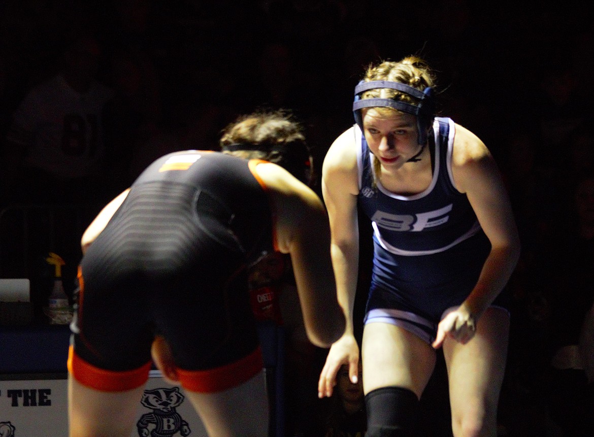 Aubree Graves faces Post Falls opponent at Senior Night on Feb. 7.