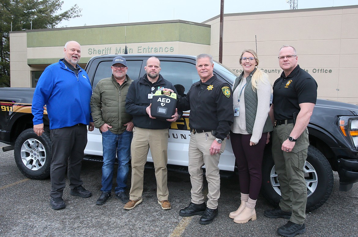 StanCraft and Northwest Specialty Hospital have teamed up to donate $17,000 to the Kootenai County Sheriff's Office to purchase 12 automated external defibrillators that will be distributed to patrol staff who will be trained on the devices to help with emergency response and assisting fire personnel. From left: Rick Rasmussen, Josh Horvath, Josh Clubb, Sheriff Bob Norris, Tiffany Westbrook and Undersheriff Brett Nelson.