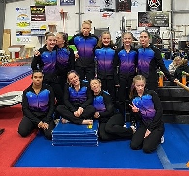 Courtesy photo
GEMS Athletic Center Platinum and Diamond teams at the 360 Winter Spirit meet Feb. 2-4 in Clarkston, Wash. In the front row from left are Shariece Vandever, Dakota Caudle, Riley Walton and Macee Caudle; and back row from left, Kylie Burg, Evelyn Oswell, Izzy McCaslin, Evyn Lyon, Saydee Mathews and Ariel Fahey.