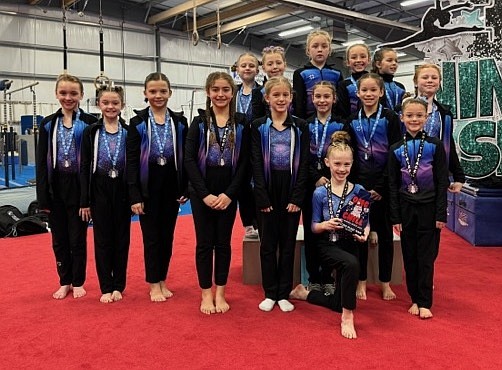 Courtesy photo
The second place silver team from GEMS Athletic Center at the 360 Winter Spirit meet Feb. 2-4 in Clarkston, Wash. Ani Hall, Emma Ward, Zoey Brown, Katelynn Clark, Olivia Smith, Olive Buttars, Ellie Batchelder, Ava Wittman, Annabeth Gambrino, Emma Linder, Riley Krebs, Racine Dudley, Kalea Pham, Faith Robertson and Skylar Bingham.