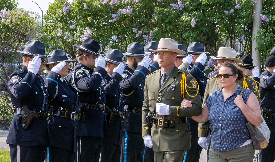 Chris Rowley accompanies Melissa Teed during the service for Idaho Fish and Game's Ellsworth Arthur Teed, who was lost in the line of duty in 1934. The Idaho Peace Officers Memorial ceremony took place May 18, 2023 in Boise. 
Both the National Law Enforcement Officers Memorial and the Idaho Peace Officers Memorial added Teed's name to their records for his service to the state of Idaho.