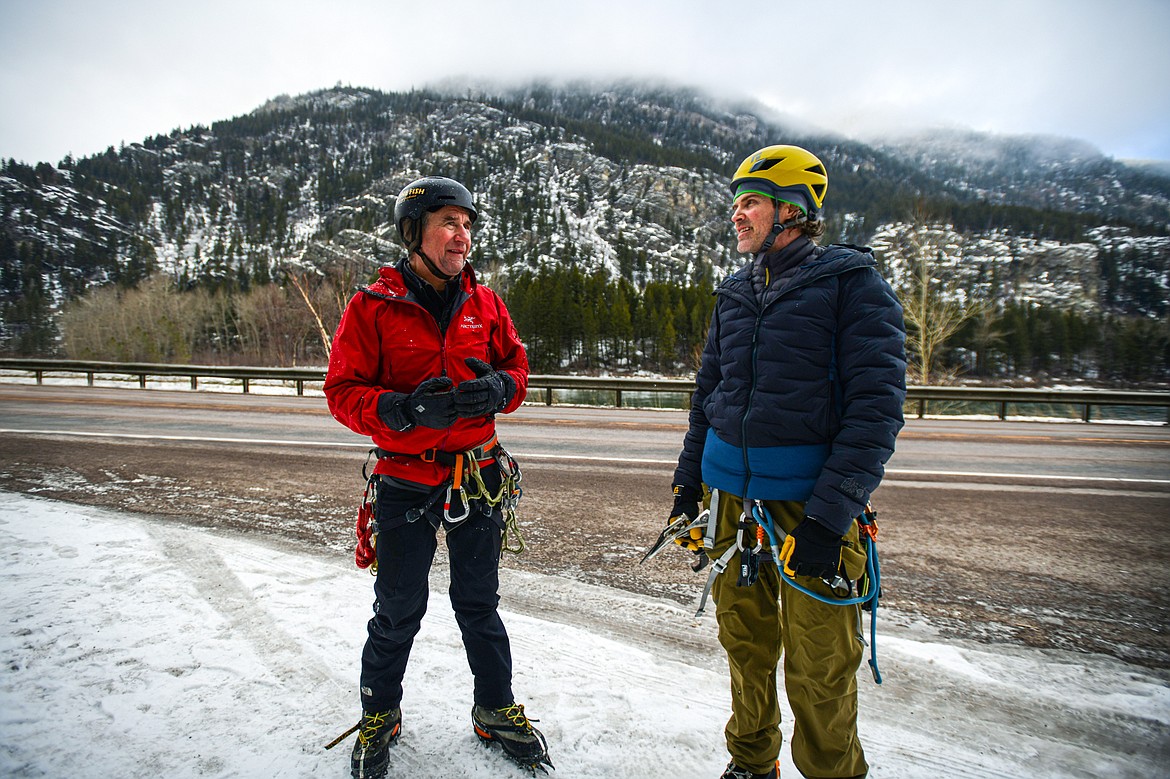 Dave Parker and Jeff Birchfield in Bad Rock Canyon on Saturday, Feb. 10. (Casey Kreider/Daily Inter Lake)