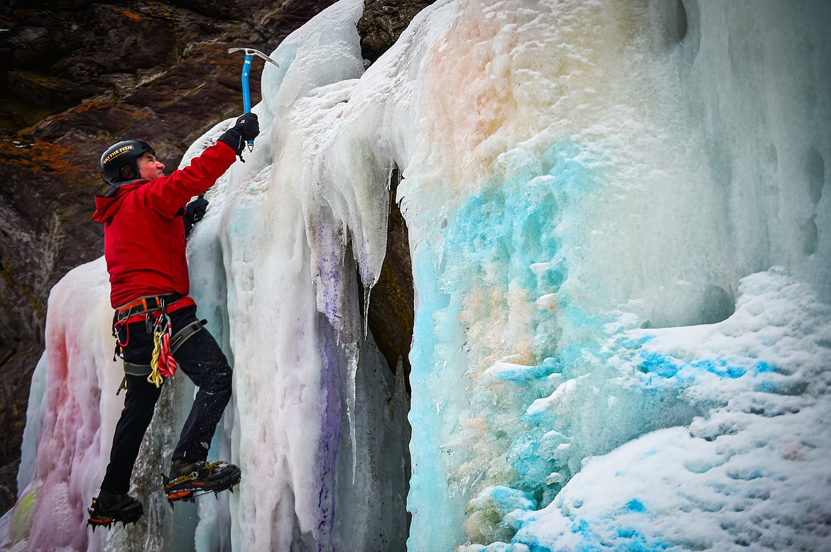 Dave Parker climbs the ice in Bad Rock Canyon on Saturday, Feb. 10. (Casey Kreider/Daily Inter Lake)