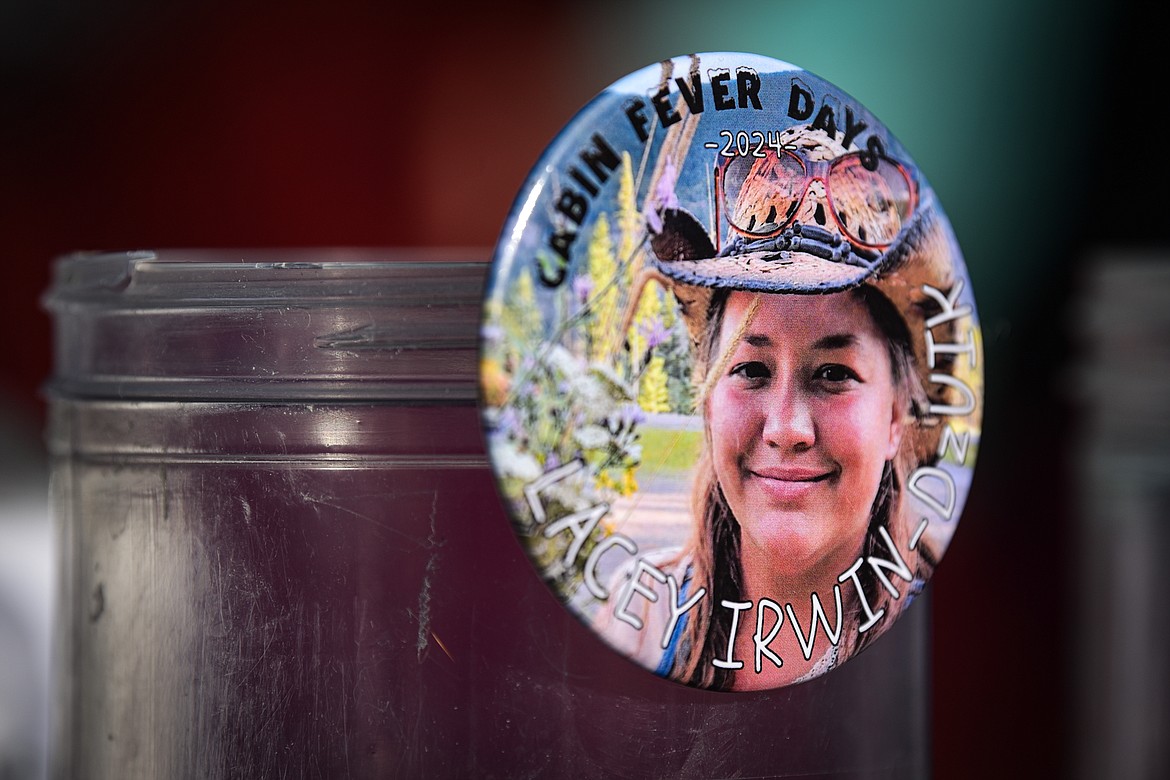 A pin honoring Lacey Irwin-Dzuik at Cabin Fever Days in Martin City on Saturday, Feb. 10. (Casey Kreider/Daily Inter Lake)
