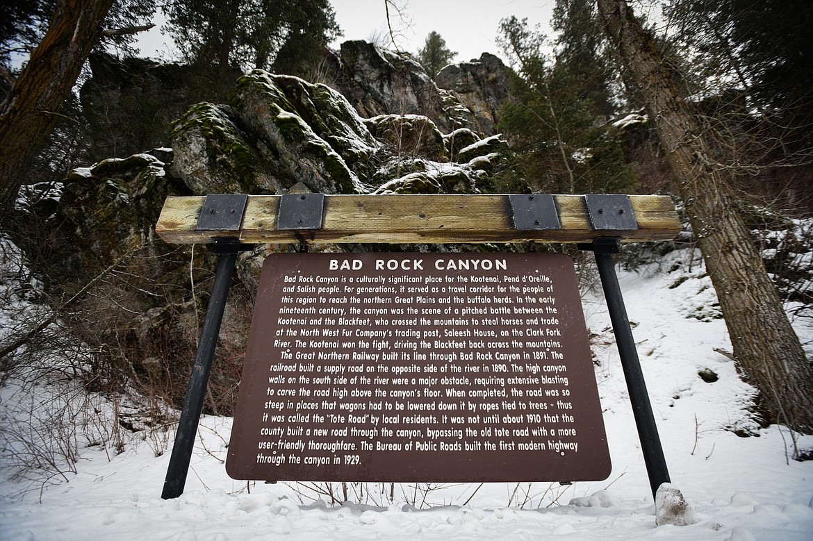 A sign detailing the history of Bad Rock Canyon on Saturday, Feb. 10. (Casey Kreider/Daily Inter Lake)