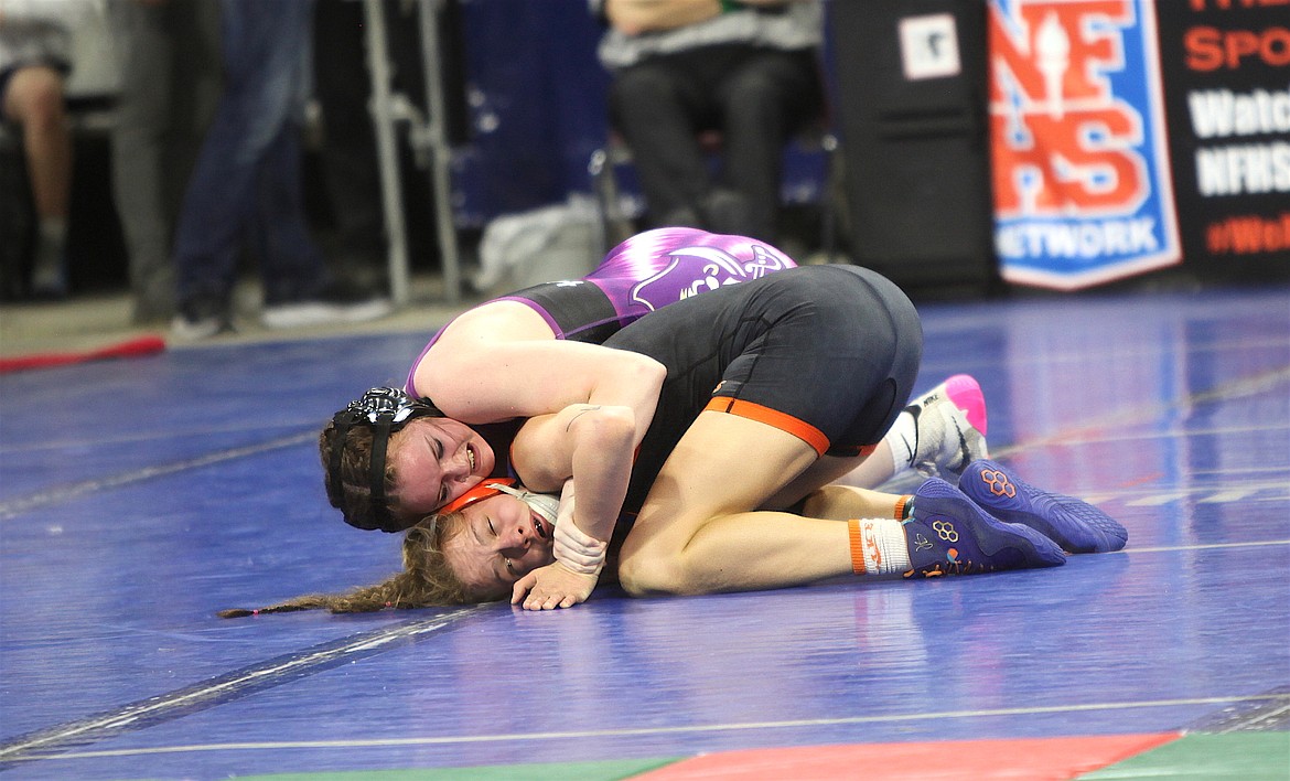 Polson's Harli Kinney was fifth in the state tournament at 145 pounds. (Ellen Kaphammer photo)