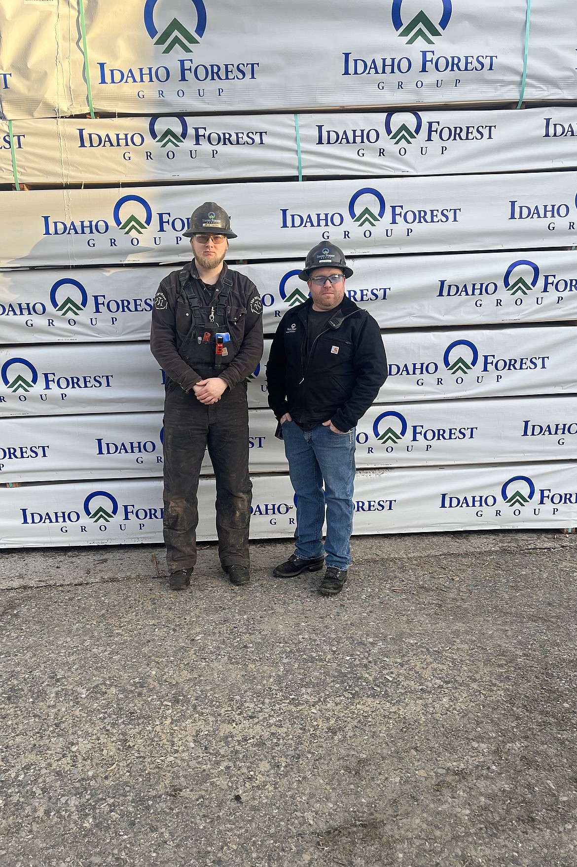 Dylan Chapman poses for a photo with his mentor, David Williams, maintenance manager with IFG Laclede. The Sandpoint High School graduate began working at Idaho Forest Group as a millwright apprentice through the School to Registered program. He recently completed the company's millwright apprenticeship program and is now an industrial electrician apprentice for the company.