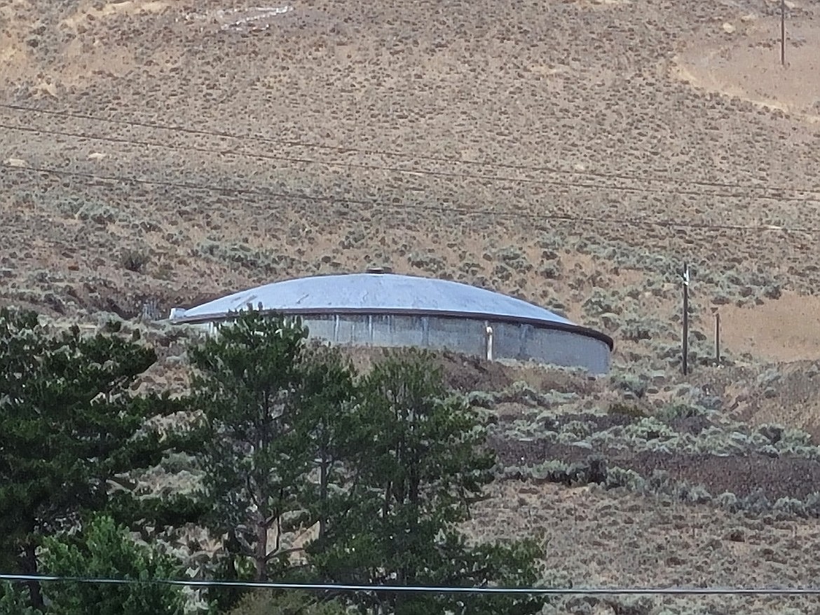 One of the Ephrata water holding tanks for the potable water system above the city on Beeezley Hill. To flow from this source tank to the other side of the city, water must go downhill, cross the lower part of downtown, then go uphill to meet the needs of the southeastern side of town. Residents have previously complained about low water pressure, but improvements to the system are expected to level pressure across the city.