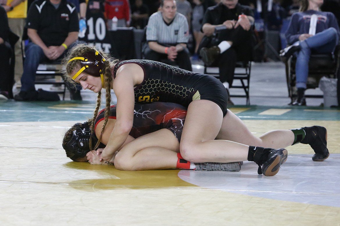 Moses Lake sophomore Reese Prescott, top, reached the 120-pound finals at last season’s Mat Classic in Tacoma.