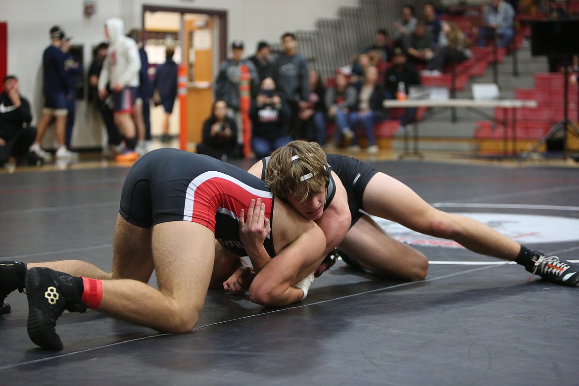 Royal sophomore Shea Stevenson, right, wrestles at a December tournament in Othello.