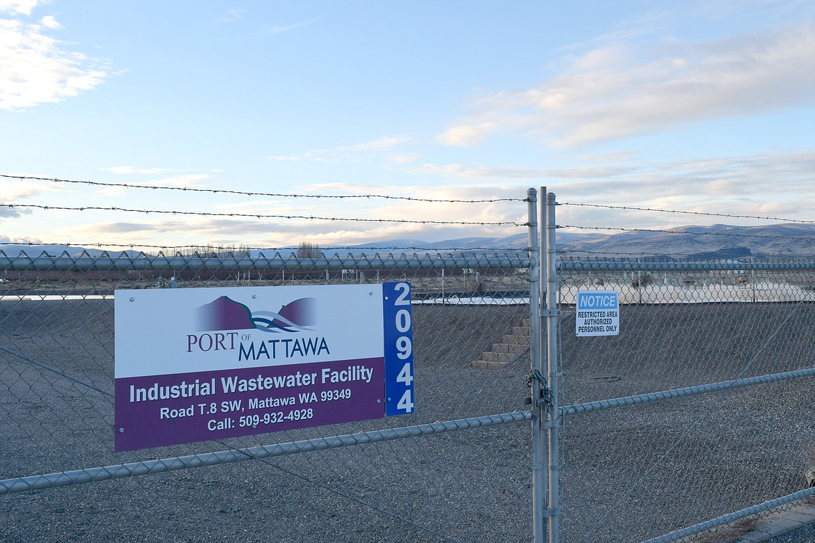 The front gate of the Port of Mattawa’s wastewater treatment plant, which is currently experiencing maintenance and operations issues, forcing the port to shut off discharge from the only remaining wine-crushing company using the plant, Wahluke Wine Co.