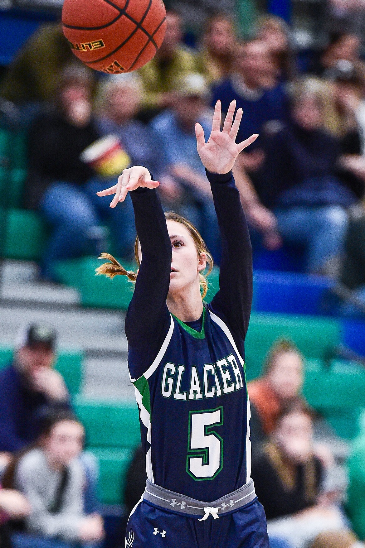 Glacier's Kiera Sullivan (5) shoots in the first half against Helena Capital at Glacier High School on Saturday, Feb. 17. (Casey Kreider/Daily Inter Lake)