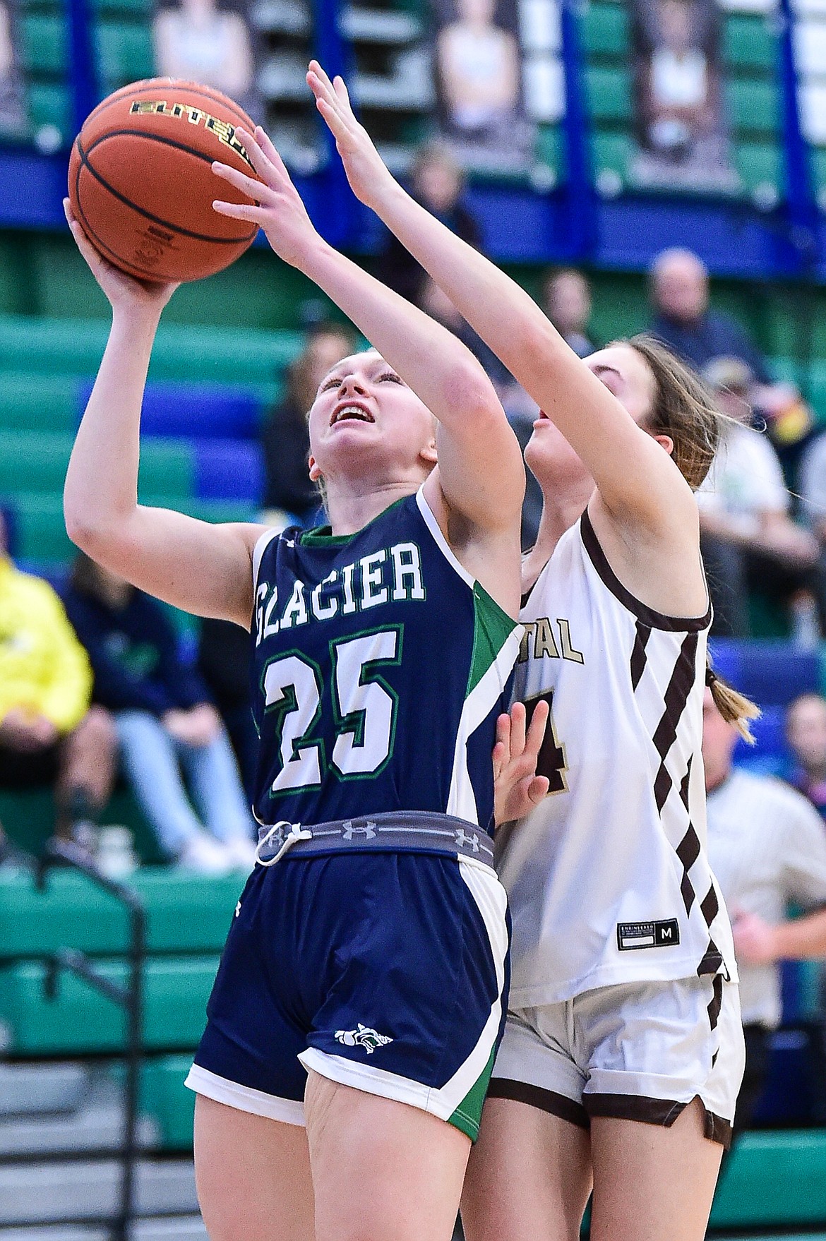 Glacier's Cazzland Rankosky (25) goes to the basket after a steal in the backcourt in the first half against Helena Capital at Glacier High School on Saturday, Feb. 17. (Casey Kreider/Daily Inter Lake)