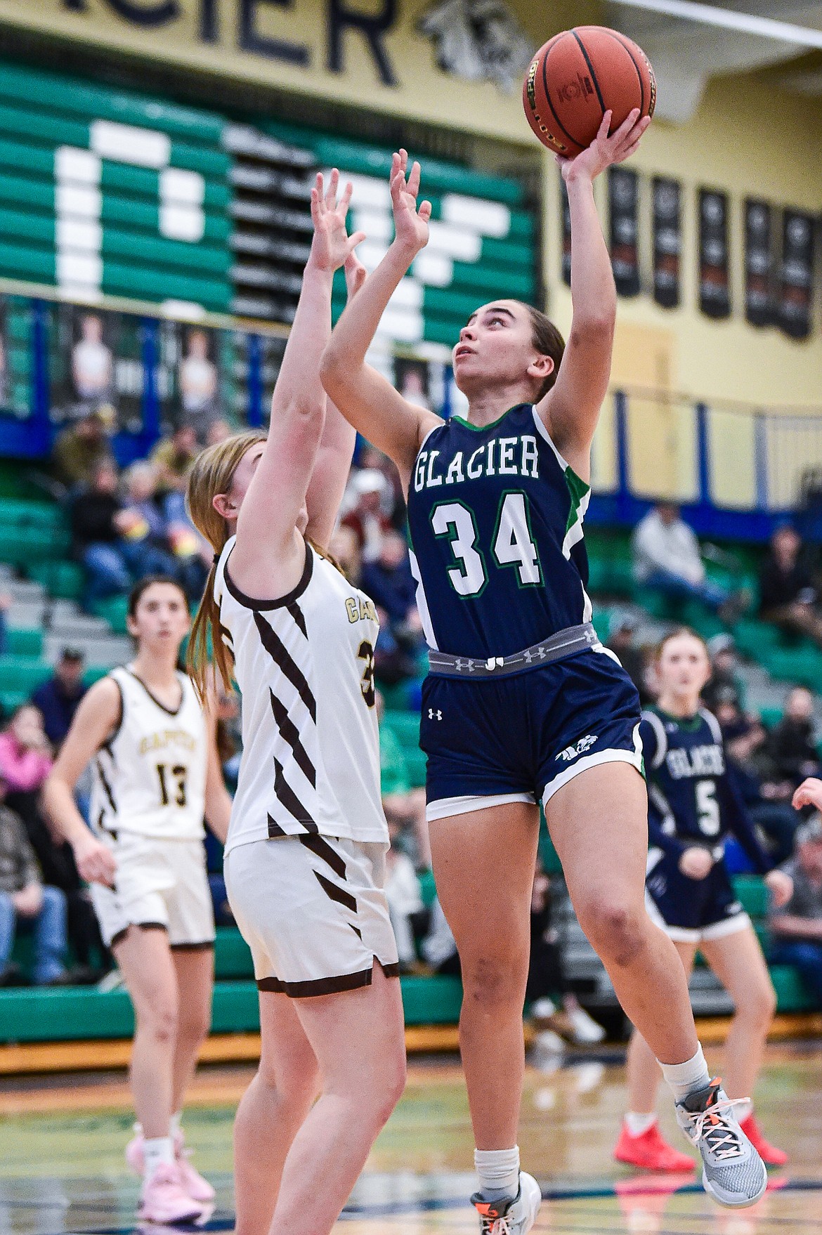 Glacier's Madison Terry (34) shoots in the first half against Helena Capital at Glacier High School on Saturday, Feb. 17. (Casey Kreider/Daily Inter Lake)