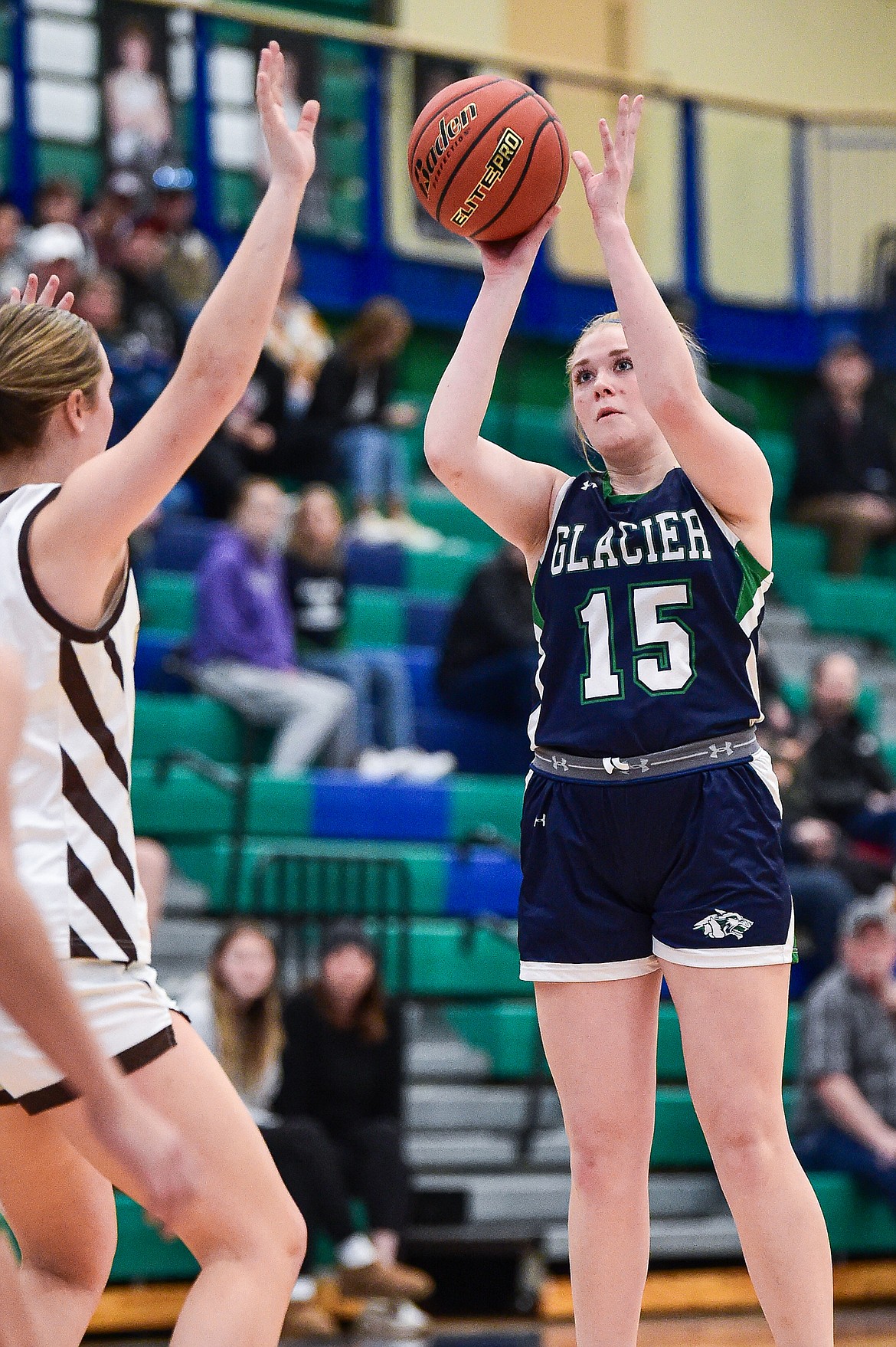 Glacier's Charlotte Osler (15) shoots in the first quarter against Helena Capital at Glacier High School on Saturday, Feb. 17. (Casey Kreider/Daily Inter Lake)