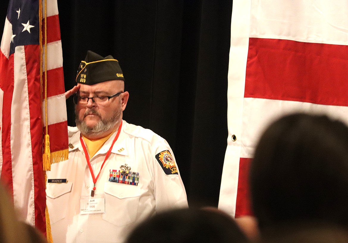 Veteran Jeff Broadhead was part of the Color Guard at the Lincoln Day Dinner on Saturday.