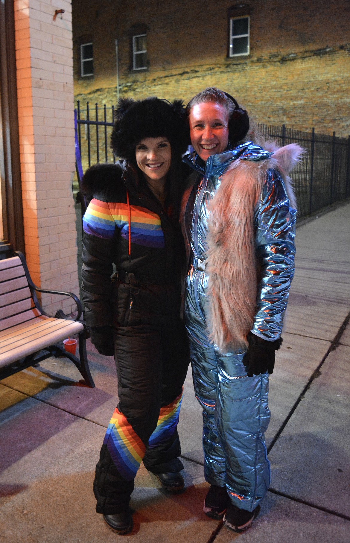 Coeur d’Alene residents Audra Pardy and Adelle Bondurant came to Wallace decked out in colorful ski gear. Part of the festivities for the weekend include an 80s costume contest.