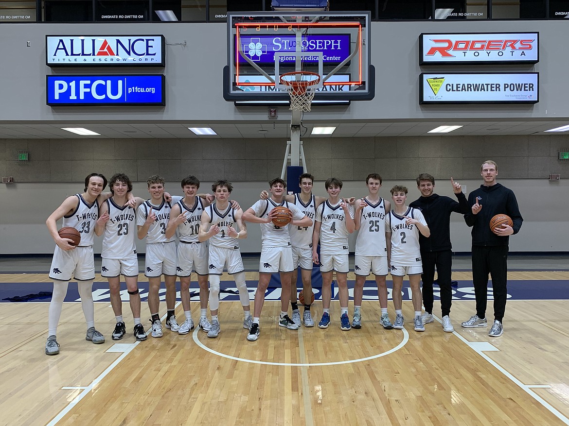 Courtesy photo
The Lake City junior varsity boys basketball team completed a 22-0 season last week, capped by victory at JV regionals in Lewiston. From left are Marek Parsons, Braden Meredith, Jackson Bowman, Andy Everson, Jacob Hill, Tyson Ruggiero, Beau Pearson, Jace Plummer, Jackson Anderson, Paxton Winey, coach Jacob Dahl and coach Kyle Guice.