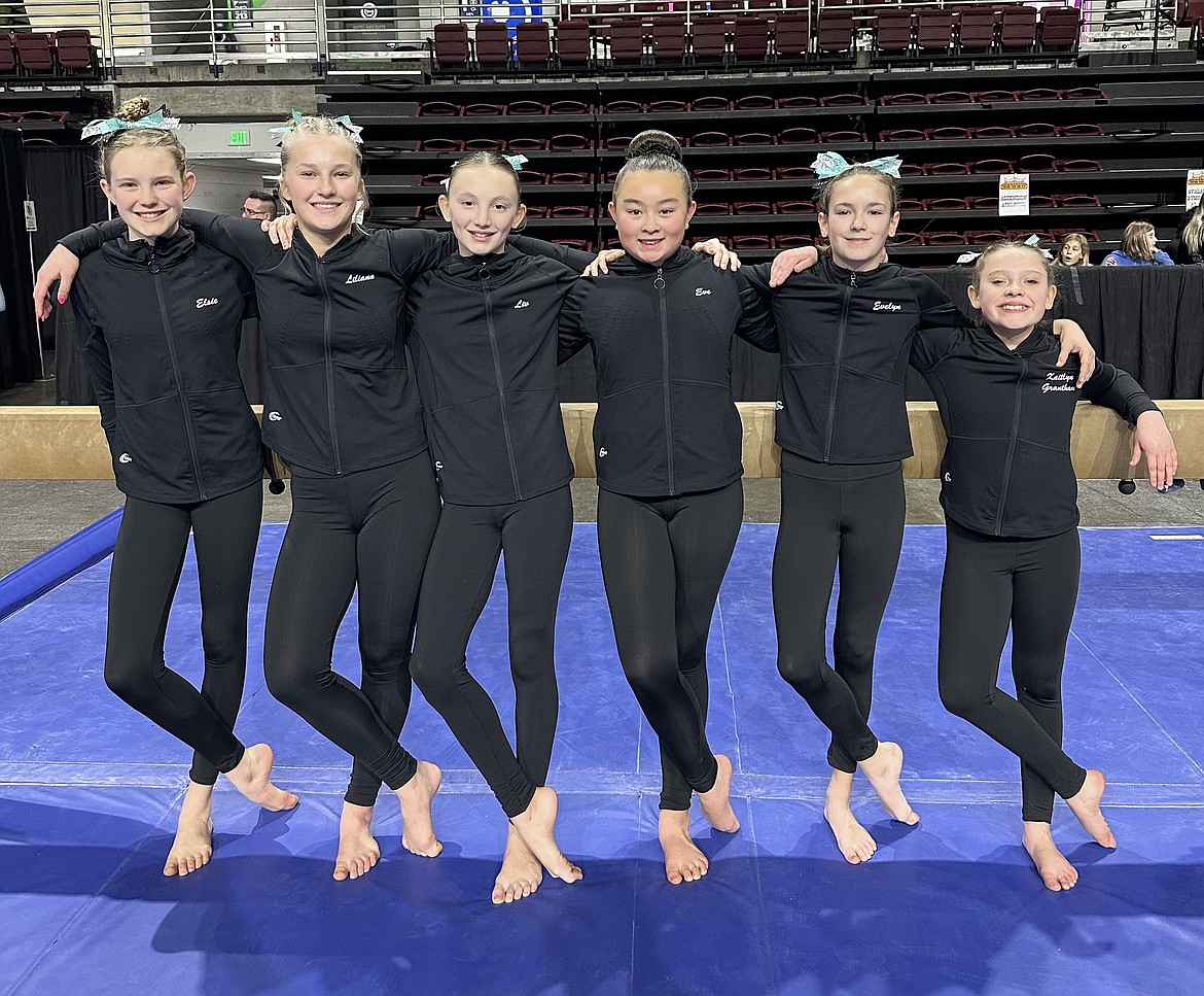 Courtesy photo
Avant Coeur Gymnastics Xcel Golds at the Under the Big Top meet in Boise. From left are Elsie Frost, Liliana, Olind, Olivia Merry, Evelynn Prescott, Evelyn Harrison and Katy Grantham.