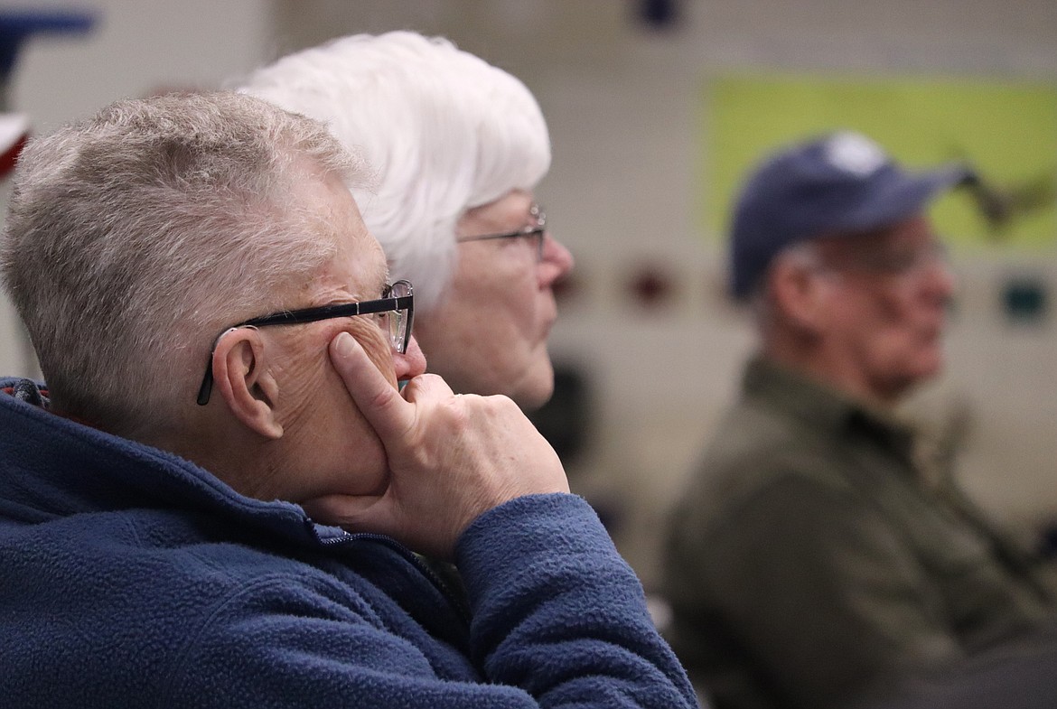 People listen during a forum put on by the League of Women Voters of Kootenai County on open primaries and ranked-choice voting on Sunday at Prairie View Elementary School.