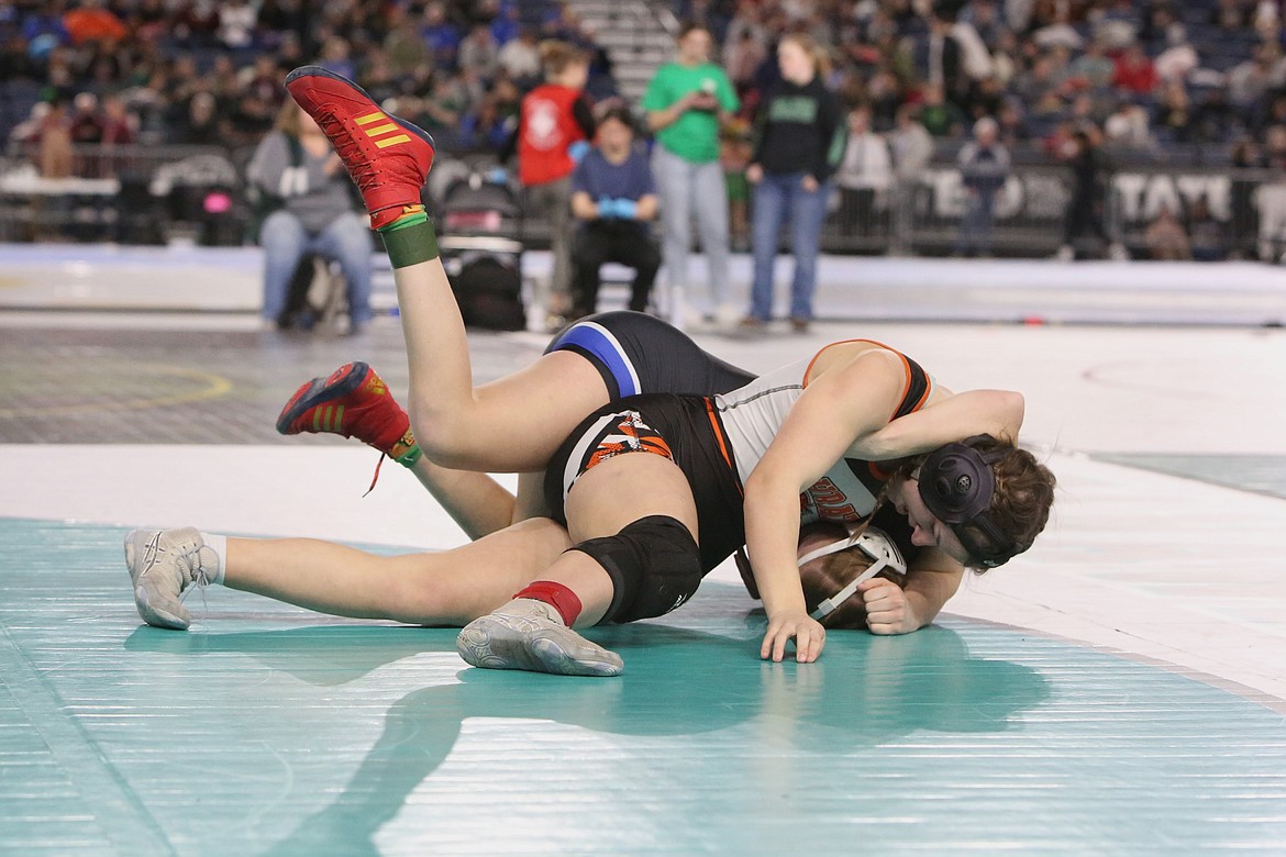 Ephrata senior Kadie McMullen, foreground, placed fourth in the 2A/1A/B Girls 145-pound class.