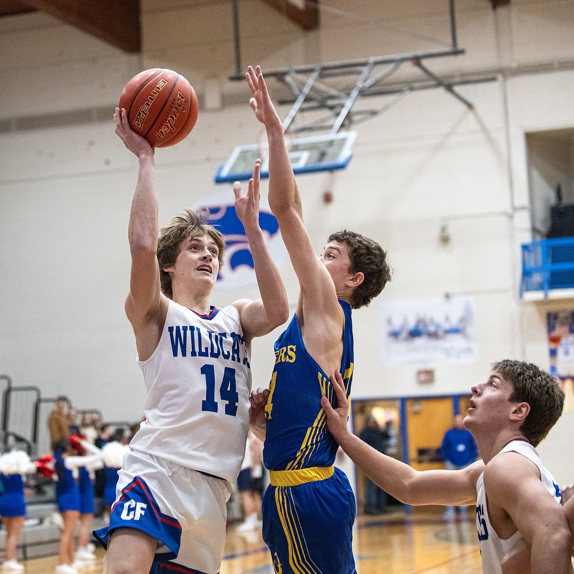 Jace Hill (14) takes a shot for the Wildcats against Polson at home Tuesday, Feb. 13. (Avery Howe photo)