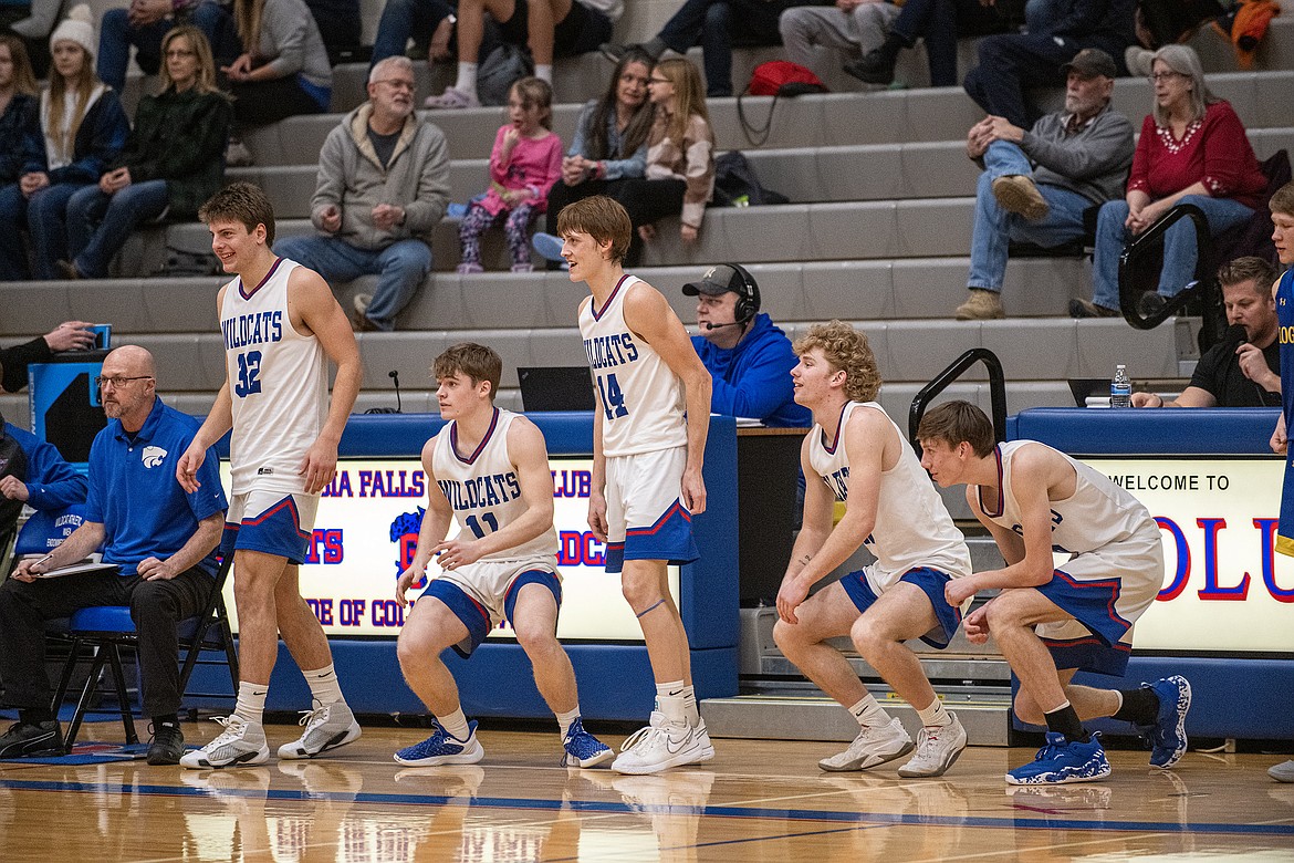 Seniors Cody Schweikert, Mark Robison, Jace Hill, Alihn Anderson and Dayne Tu sub in for the Polson game Tuesday, Feb. 13. (Avery Howe photo)