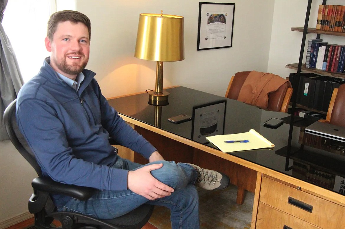 Raph Graybill, an attorney and former Democratic candidate for attorney general, speaks in his Helena office on Feb. 15, 2024. (Mara Silvers/MTFP)