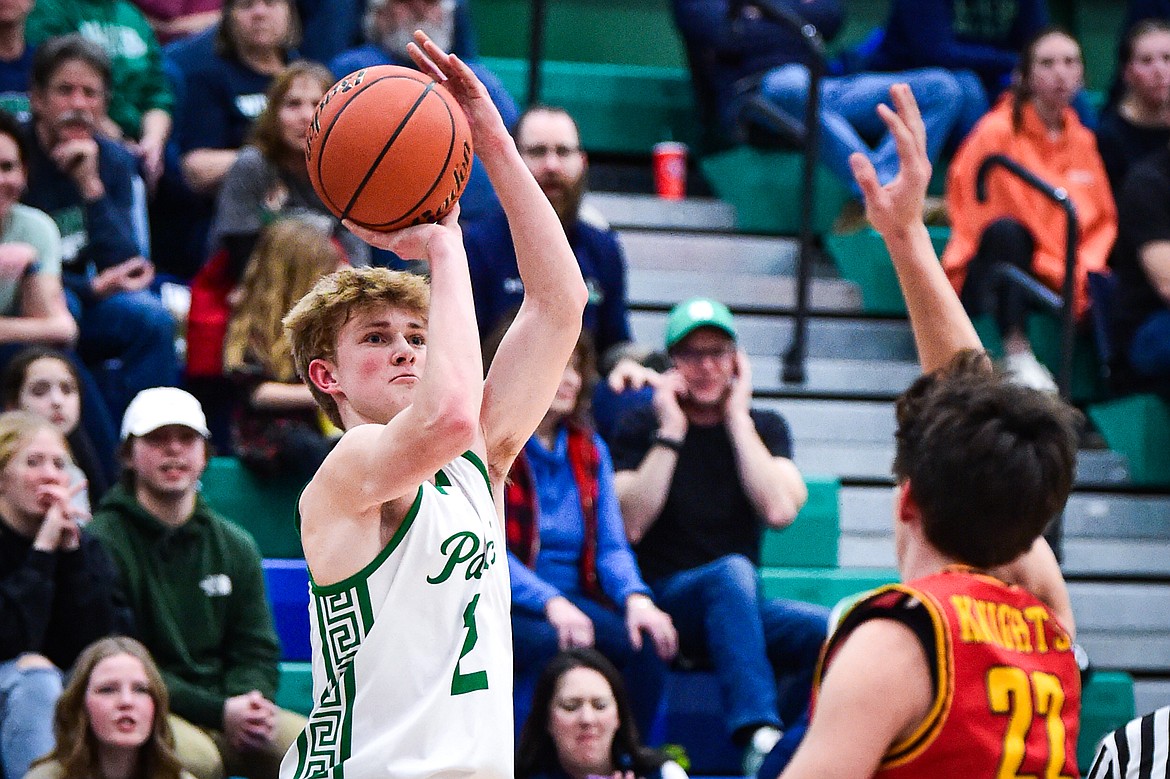 Glacier's Liam Ells (2) shoots in the first quarter against Missoula Hellgate at Glacier High School on Tuesday, Feb. 20. (Casey Kreider/Daily Inter Lake)