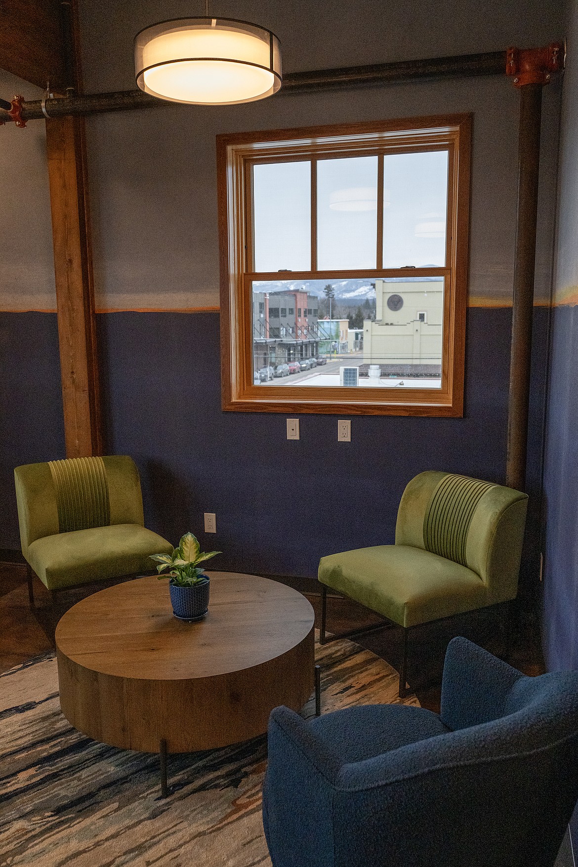 From the new third story of Uptown Hearth, all of Nucleus Avenue is visible. The space has been designed as a co-working area, where people can rent out an office area with wifi for an hour or a month. (Avery Howe photo)