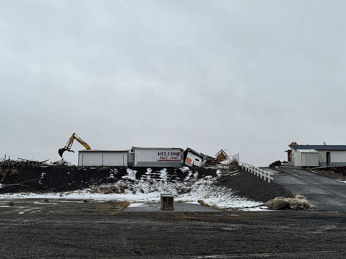 The announcer booth at the former Ephrata Raceway is demolished, part of the site preparation for the new Grant County Jail that will be built in its place.