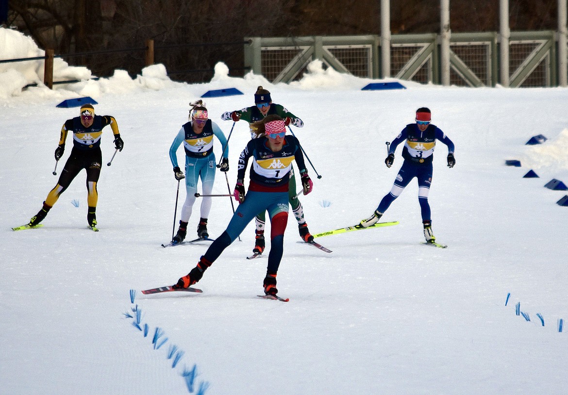 Whitefish's Maeve Ingelfinger in the lead at a race in West Yellowstone. (Photo provided)