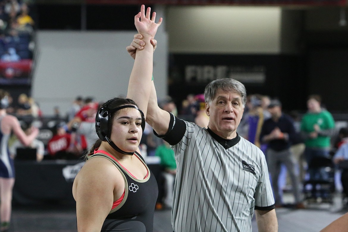 Royal sophomore Analy Castillo, left, placed third in the 2A/1A/B 235-pound class at the Mat Classic last weekend.