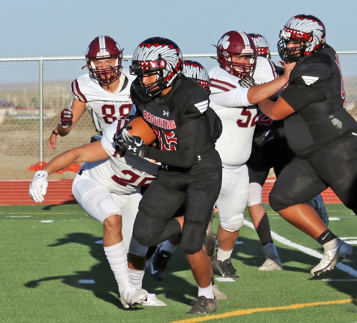 TOMMY RUNNING RABBIT caught 22 passes for 407 yards last fall for Browning, and impressed coaches at the Montana Grizzlies' individual football camp last summer. (John McGill/Glacier Reporter)