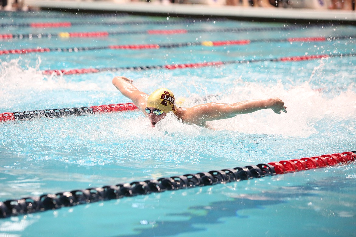 Moses Lake junior Luke Molitor swims the third leg of the 200-yard medley relay at Friday’s preliminary round of the 4A State Swimming and Diving Championships in Federal Way.